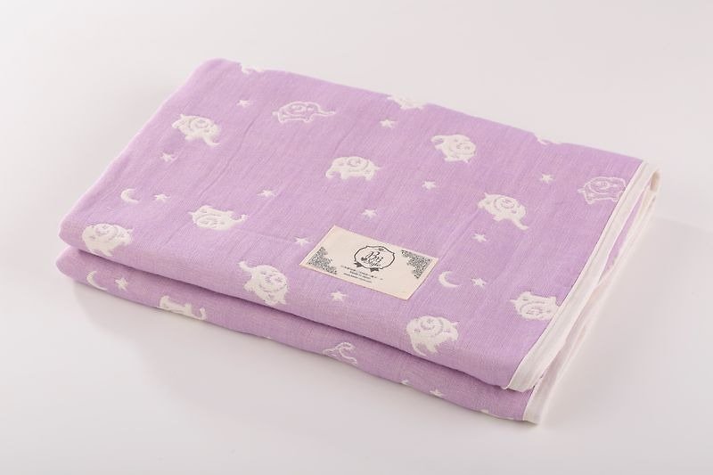【日本製三河木綿】六重紗布被許願星星晚安象(限定紫)M號 - 其他 - 棉．麻 