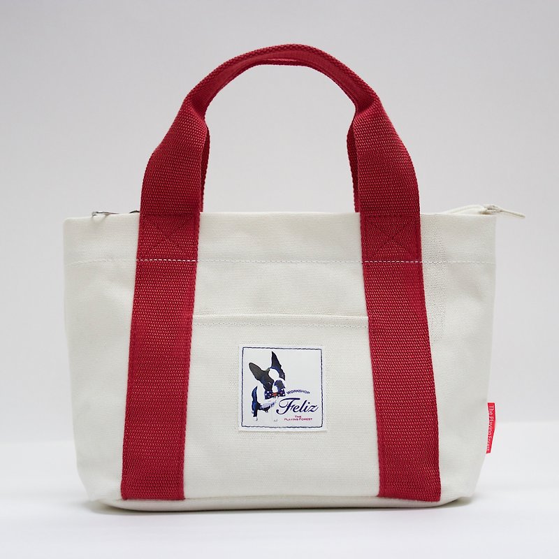 [ Feliz ] Waterproof Canvas Mini Bag (White) - กระเป๋าถือ - ผ้าฝ้าย/ผ้าลินิน ขาว