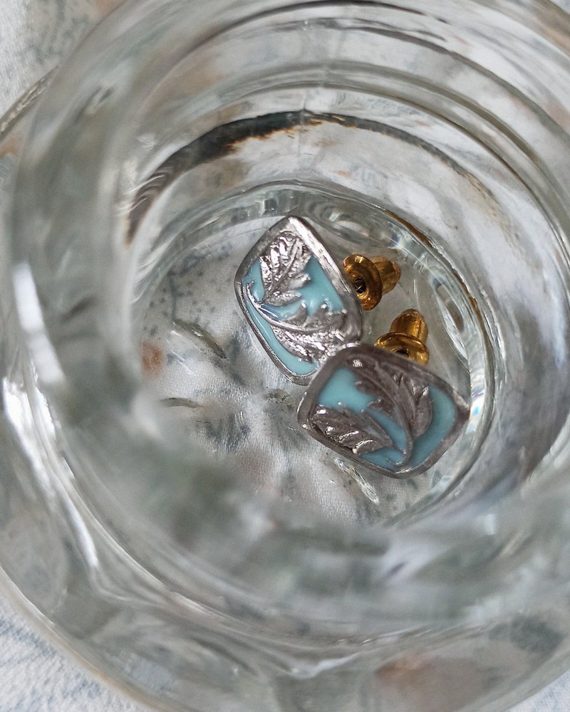 方銀葉耳環 - Vintage - 耳環/耳夾/耳骨夾 - 其他材質 銀色