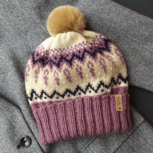 TeploTebe Warm pompom hat / Unisex hat/ Jacquard wool hat