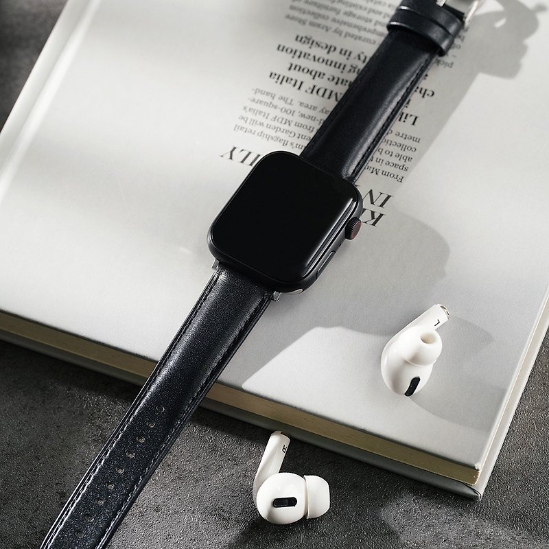 Apple Watch - [Du Ya ブラック] 同色ステッチ本革 Apple Watch ストラップ - 腕時計ベルト - 革 