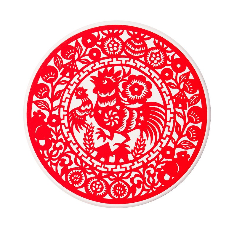 Golden Rooster Annunciation Rooster Coaster - Coasters - Pottery Red