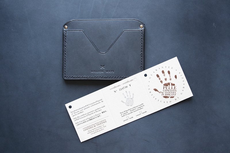 ::: Italian vegetable tanned leather credit card set ::: low-key gray blue - ที่ใส่บัตรคล้องคอ - หนังแท้ สีน้ำเงิน