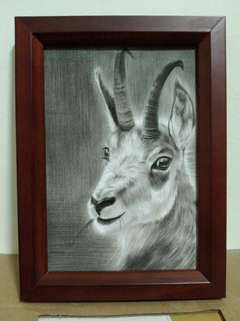 Decoration/Goat/Charcoal drawing/Original manuscript/Framed - โปสเตอร์ - กระดาษ 