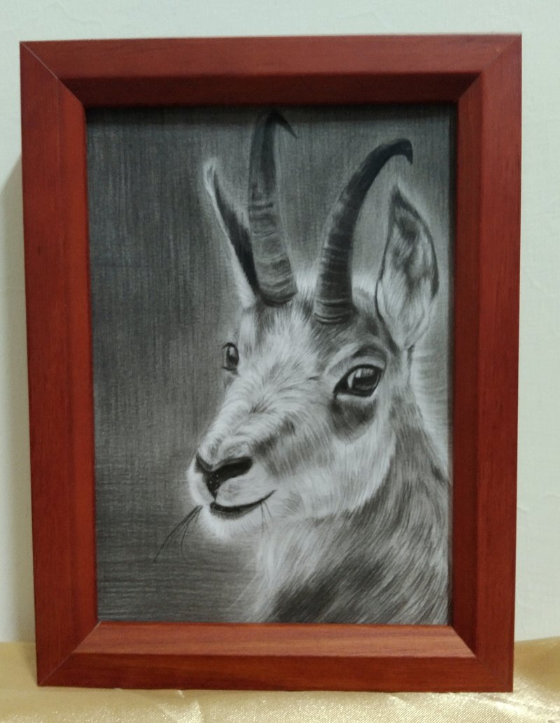 Decoration/Goat/Charcoal drawing/Original manuscript/Framed - โปสเตอร์ - กระดาษ 