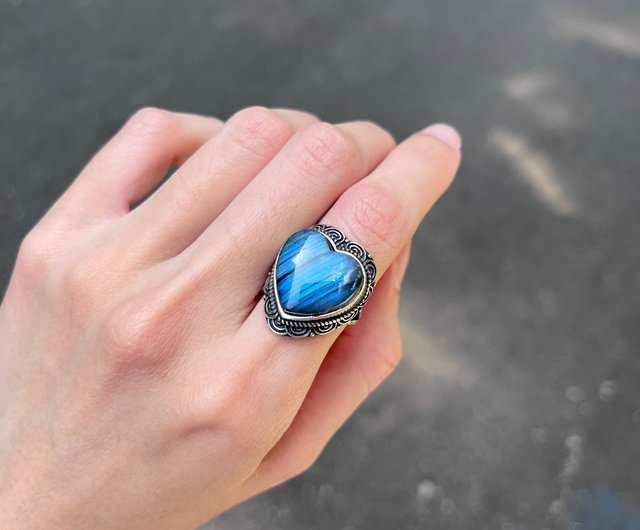 Xiyingyao 925シルバーラブラドライトブルーラブラドライトラブ