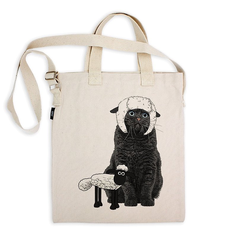 AMO®Original Tote Bags/AKE/Sheep Cat - Messenger Bags & Sling Bags - Cotton & Hemp White