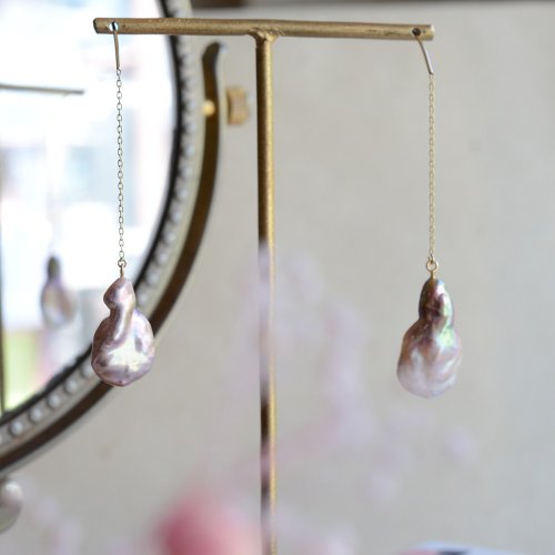 JEWELRY and PEARL FUKUDA 天然巴洛克珍珠耳環 K金 日本製造