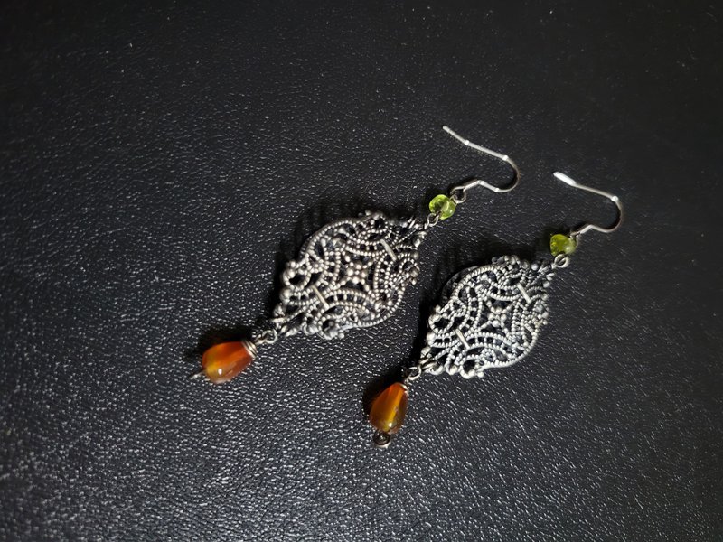 baroque agate earrings - ต่างหู - ทองแดงทองเหลือง สีเงิน