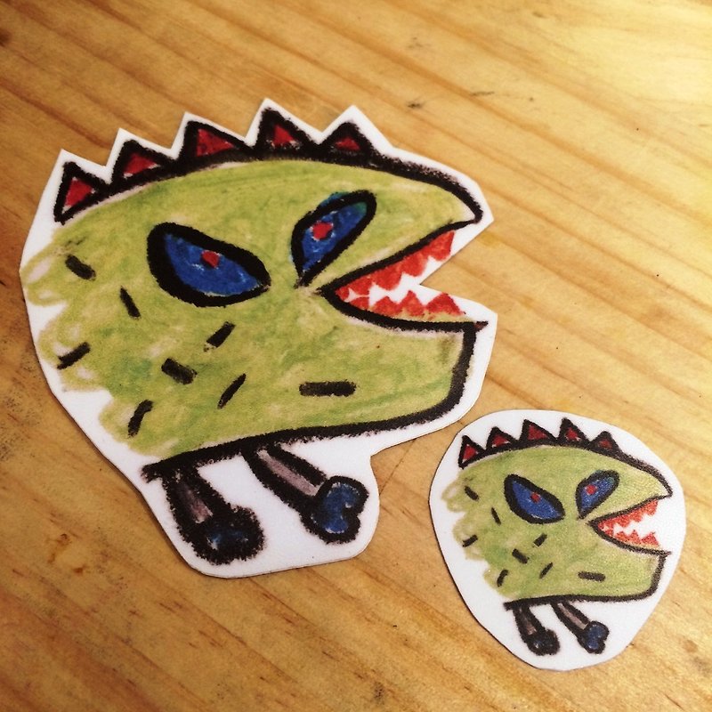 layoo to │ monster child painting. dinosaur. Small uncle. PVC stickers. waterproof. Anti-UV. Not tear. Suitcase stickers - Stickers - Paper Green