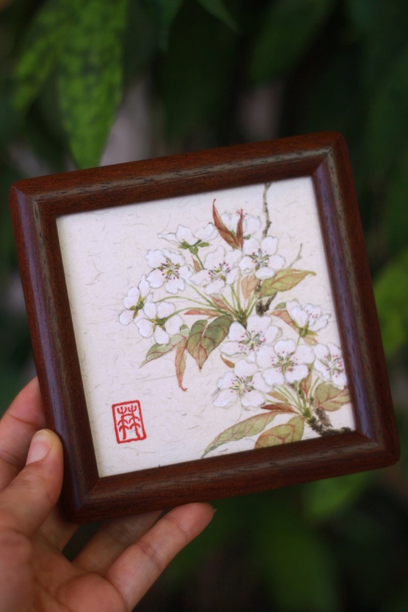 梨花沒骨國畫 | 手繪原作孤品 | 4寸國風擺台 | 實木畫框 - 相框/畫框 - 紙 白色