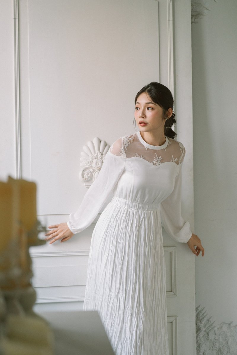 心型蕾絲百褶洋裝       輕婚紗首選 - 洋裝/連身裙 - 其他材質 白色