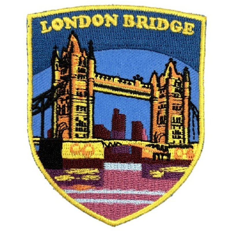 英國 倫敦鐵橋 皮夾 皮包 手機 刺繡貼布 電繡貼 背膠補丁 地標熨 - 徽章/別針 - 繡線 多色