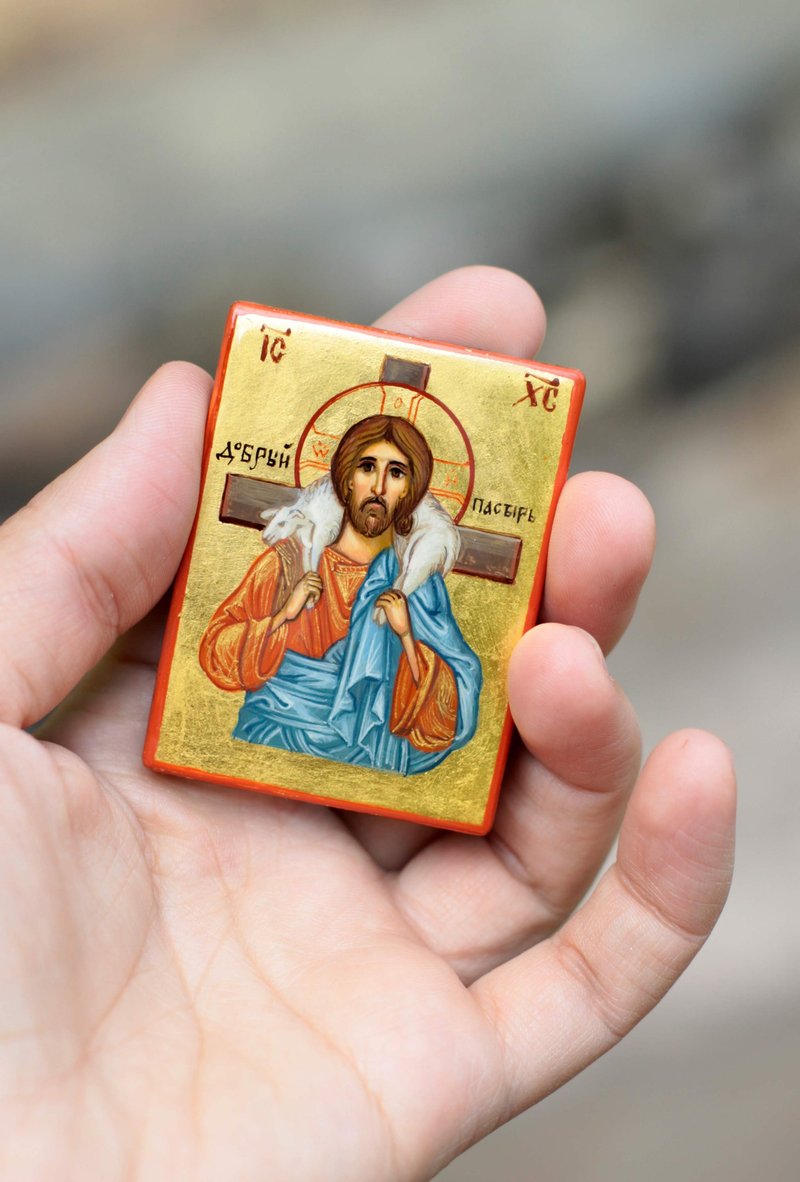 hand painted orthodox christian Jesus Christ icon, miniature religious painting - 其他 - 環保材質 金色