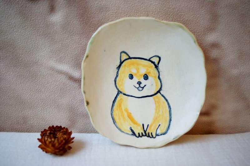 手捏米犬小圓碟  Ø 12cm 點心盤 咖啡盤 醬料碟 - 碟子/醬料碟/醬油碟 - 陶 咖啡色