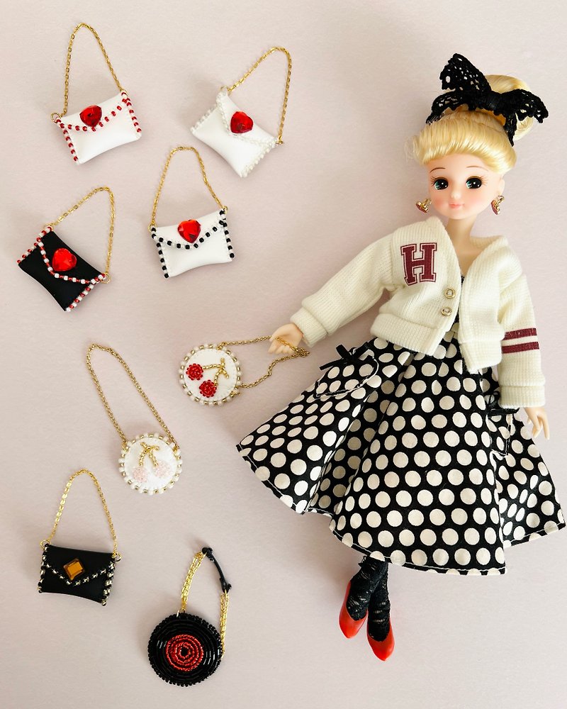 Cherry Beaded Bag Miniature - Stuffed Dolls & Figurines - Faux Leather Red