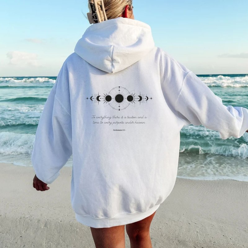 To everything there is a season Ecclesiastes 3:1 Bible hooded sweatshirt long sleeve hat t - เสื้อฮู้ด - ผ้าฝ้าย/ผ้าลินิน ขาว