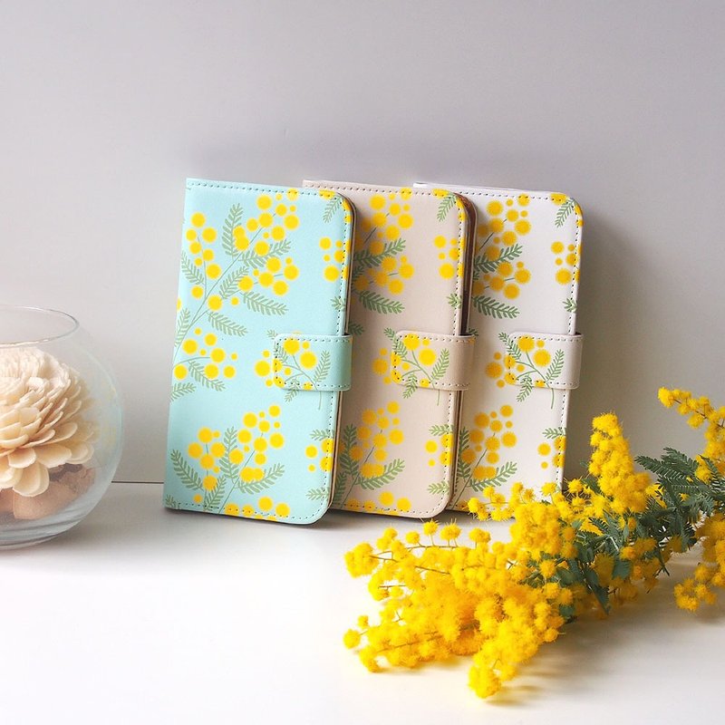 Notebook type phone case - Spring Mimosa - - เคส/ซองมือถือ - หนังเทียม สีเหลือง