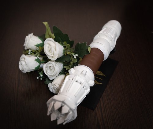 Tasha's craft White wedding bouquet holder inspired by Rey's lightsaber hilt
