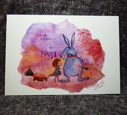 紋秀設計winshowdesign 兔兔&妹妹「你最喜歡，帶蘿蔔旅行。」親子插畫明信片