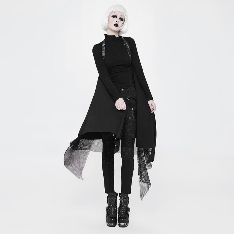 Falcon Witch Mesh Knit Long Vest - เสื้อโค้ทผู้ชาย - วัสดุอื่นๆ สีดำ