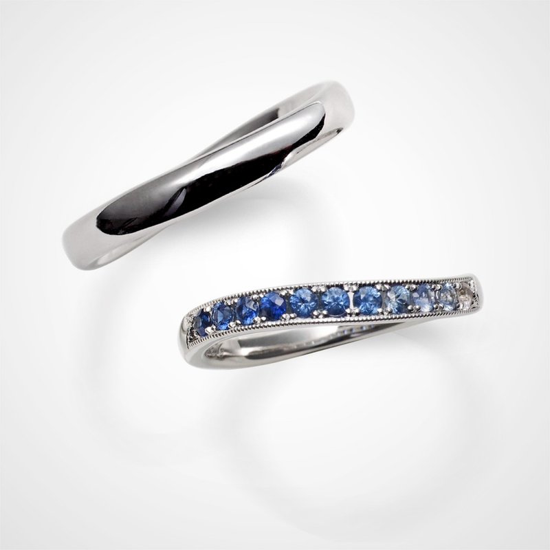 手工14K.18K金x藍寶石【變化】漸層結婚對戒-婚戒 - 對戒 - 貴金屬 多色