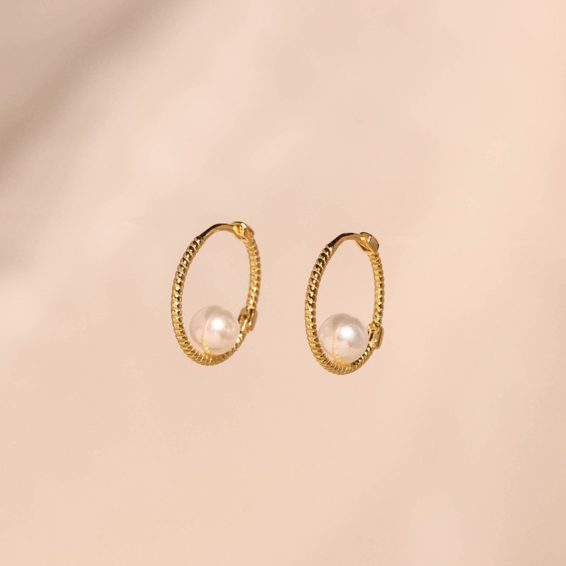 s925銀日韓風麻花設計珍珠耳環耳扣 防敏感 易扣耳環 禮物推薦 - 耳環/耳夾/耳骨夾 - 銀 金色