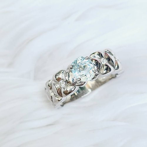 charissagemstone 天然海藍寶石925銀鍍鉑金戒指