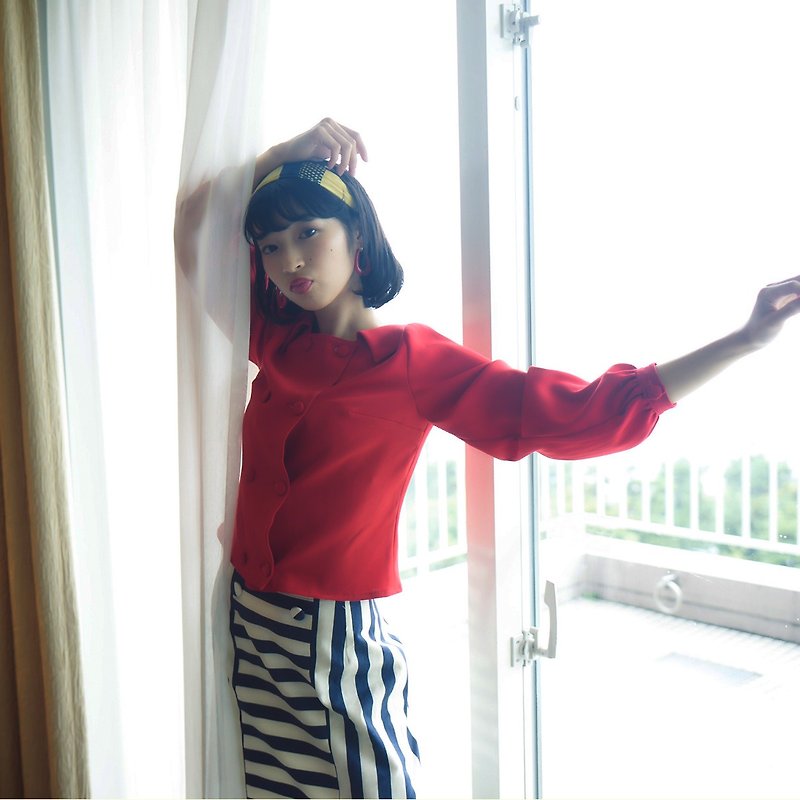 retro blouse lorna - 女襯衫 - 聚酯纖維 紅色