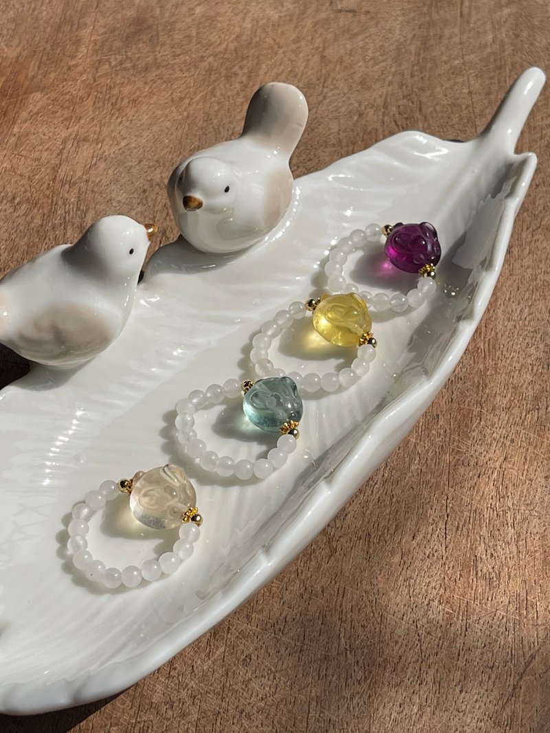 Rainbow Bunny Ring—Colored Stone. White marble. Pearl ring. limited edition - General Rings - Crystal Multicolor