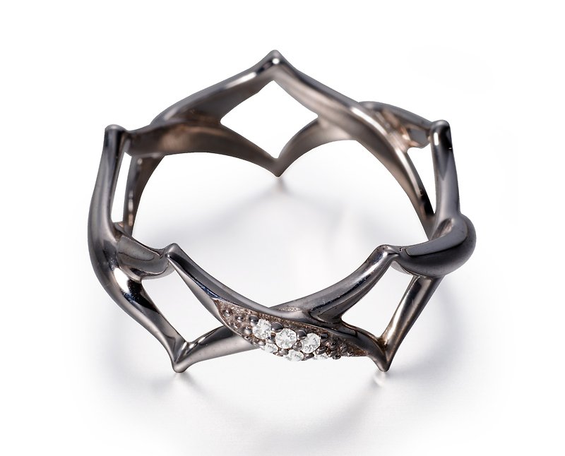 Crossover Diamond Ring, X Engagement Ring, Cross Wedding Band, Criss Cross Ring - แหวนคู่ - เพชร สีดำ