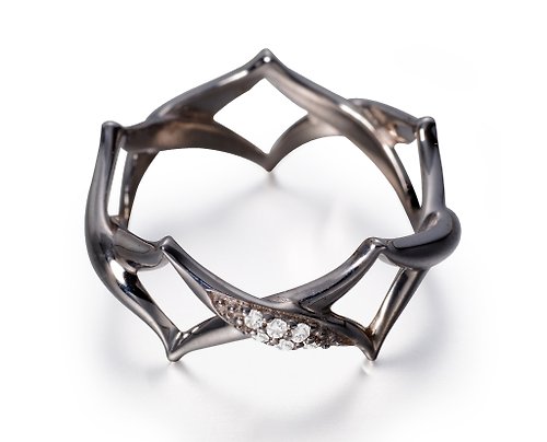 Majade Jewelry Design 純銀交叉戒指 硫化925銀飾寬版戒指 中性純銀戒指 鑽石銀器黑戒指