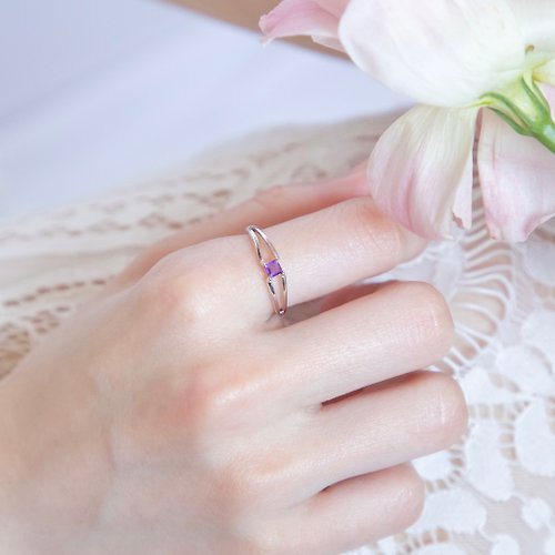 喜羊羊happy sheep jewelry 紫水晶925純銀方塊鏤空設計戒指 可調式戒指