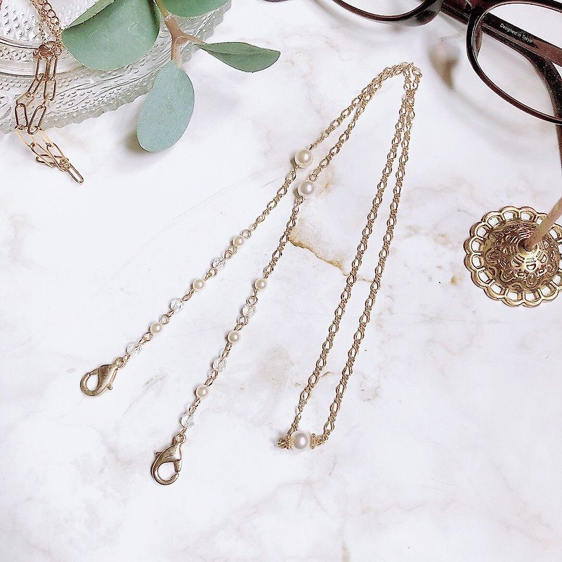 [3 way] Mask chain Mask strap Eyeglass chain Necklace - Face Masks - Other Metals Gold