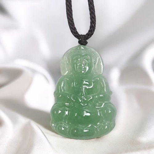 瓔珞翡翠 冰種油青翡翠觀音菩薩項鍊 | 天然緬甸玉翡翠A貨 | 送禮
