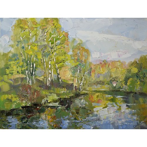 ArtDivyaGallery Nature Lake Painting Spring Landscape Original Artwork Impressionism Plein Air