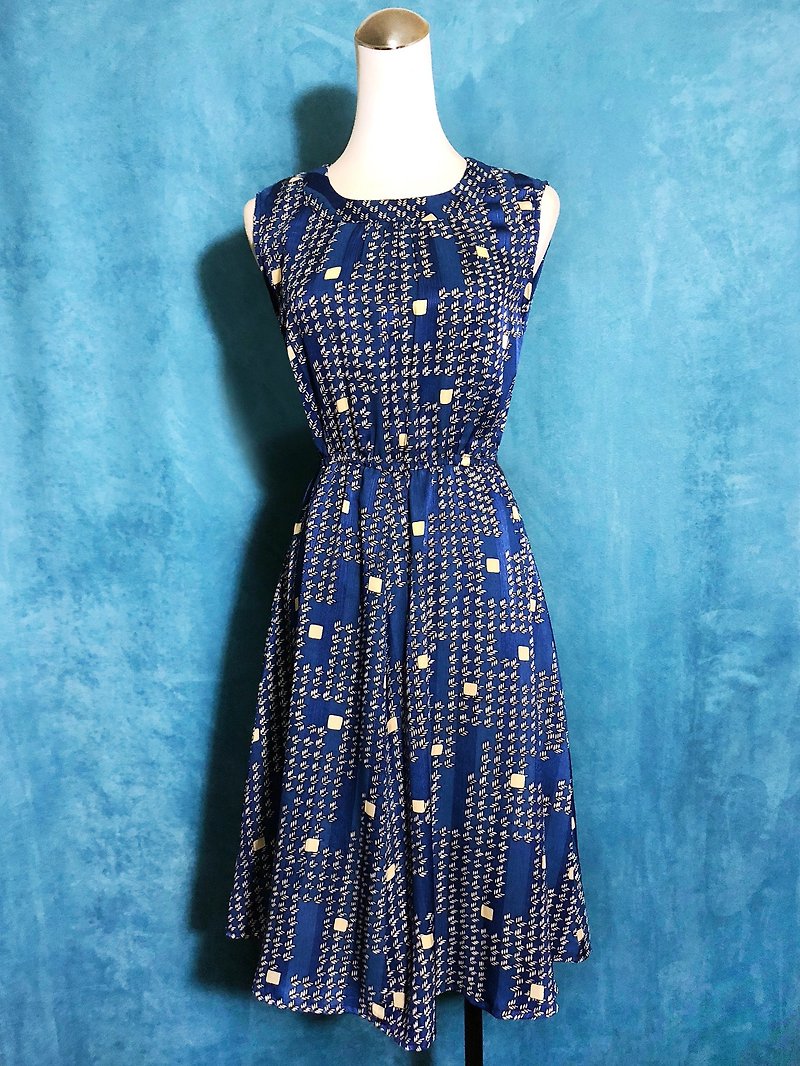 Pingpong vintage [vintage dress / retro totem weave dress sleeveless vintage] foreign bring back VINTAGE - One Piece Dresses - Polyester Blue