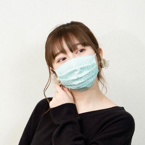 Temariya 日本製布口罩專門店 和柄 點點 薄荷色 手工立體口罩 可洗滌 日本製純棉二重紗布 成人