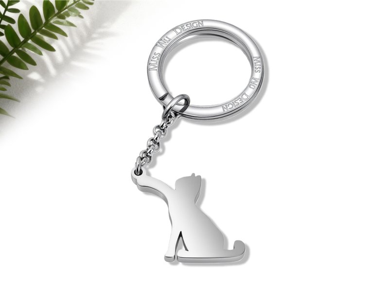 日常的小貓咪 - 伸小手的貓 -不鏽鋼吊飾鑰匙圈系列 - 鑰匙圈/鑰匙包 - 不鏽鋼 銀色