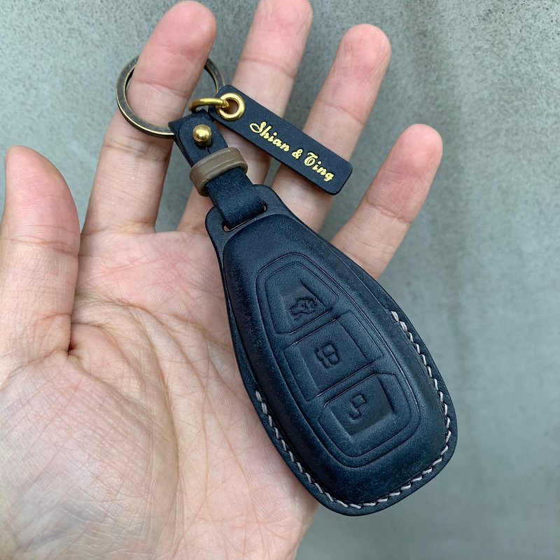 Pueblo Wax Leather car key case, car key cover, Ford focus kuga ST line ACTIVE - Keychains - Genuine Leather Blue