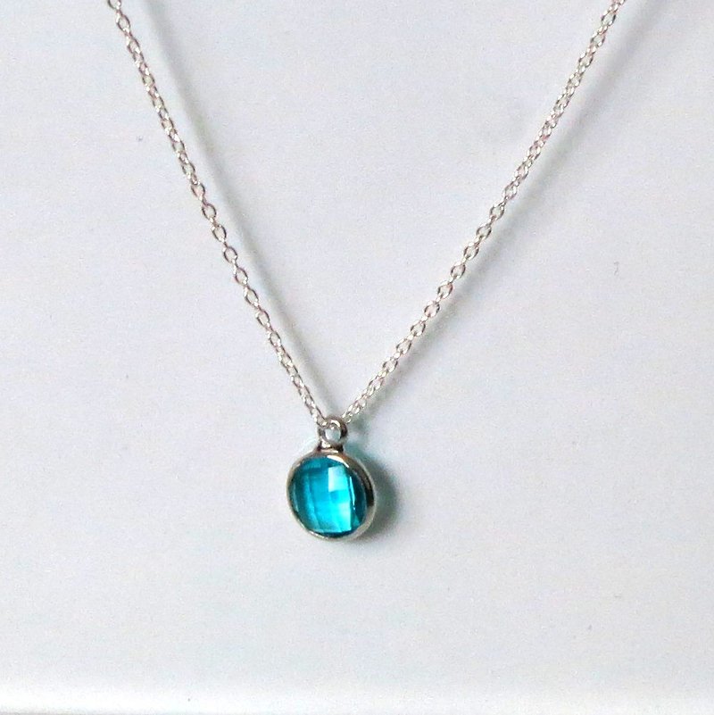 Sterling Silver Necklace – March Birthstone Seawater Blue Zircon Clavicle Neckla - สร้อยคอ - เงินแท้ สีน้ำเงิน