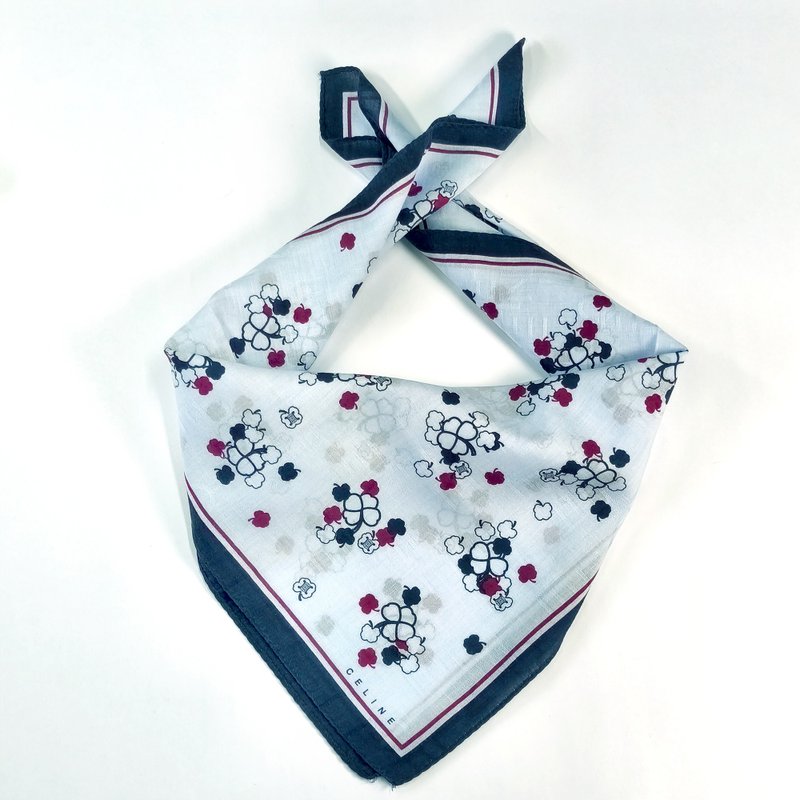 Celine Paris Vintage Handkerchief Cover Leaves Lucky Charm 23 x 22.5 inches - 手帕 - 棉．麻 透明