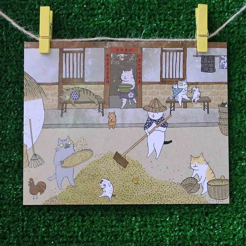 3猫ショップの猫イラスト入りポストカード（画家：ミスキャット）– Rural Life - カード・はがき - 紙 