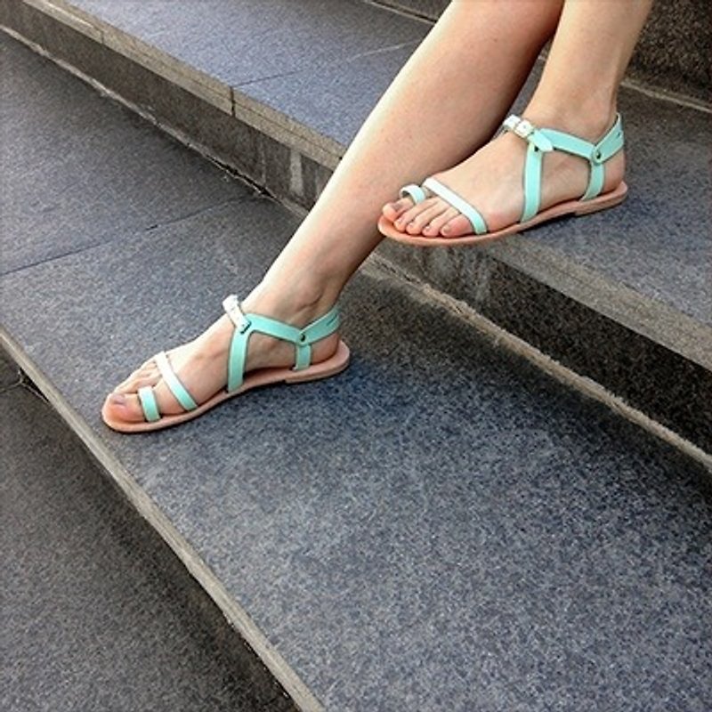 {Love from Cyprus} mint green leather sandals (may be set for other colors) - รองเท้าลำลองผู้หญิง - หนังแท้ 