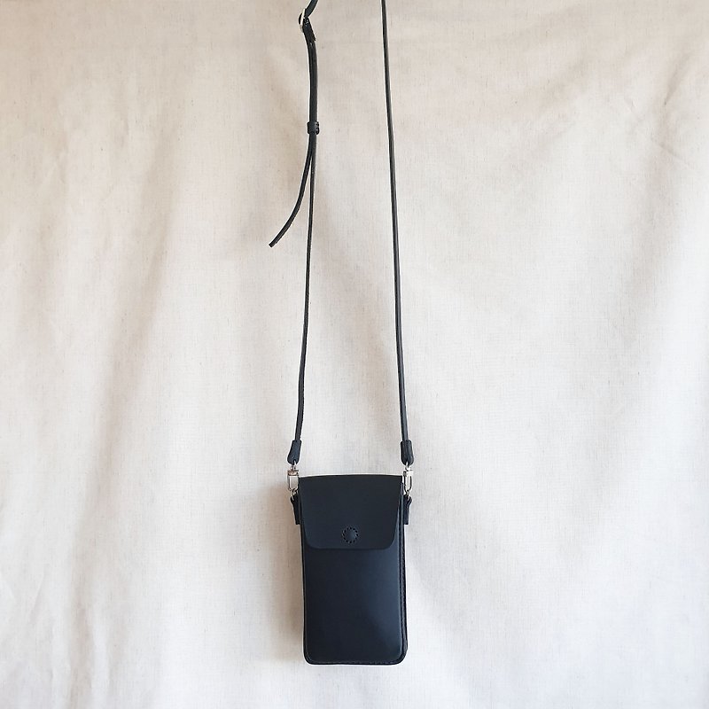 。 LINレザー。ハンドメイドレザー斜めバック携帯電話ケース携帯電話バッグ携帯電話バッグ - スマホケース - 革 ブラック