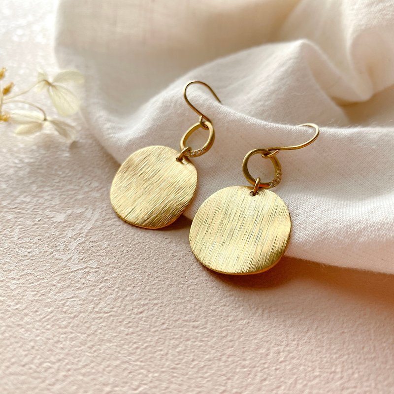 Circles-Brass zircon earrings - ต่างหู - ทองแดงทองเหลือง สีทอง