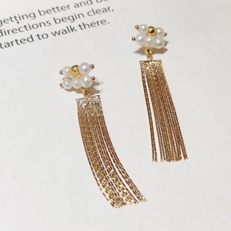 1KM Pearl Raindrops·Korean Style Light Luxury Tassel Earrings - Earrings & Clip-ons - Pearl 