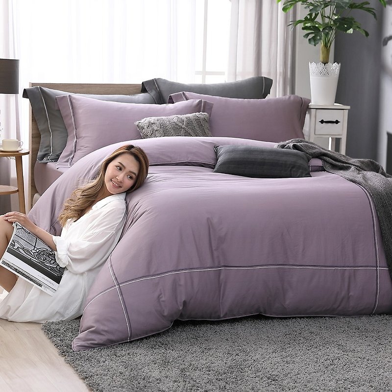 (Increase) two-color embroidery taste purple - high quality 60 cotton dual-use bed bag four-piece group - 6 * 6.2 feet - Bedding - Cotton & Hemp Purple
