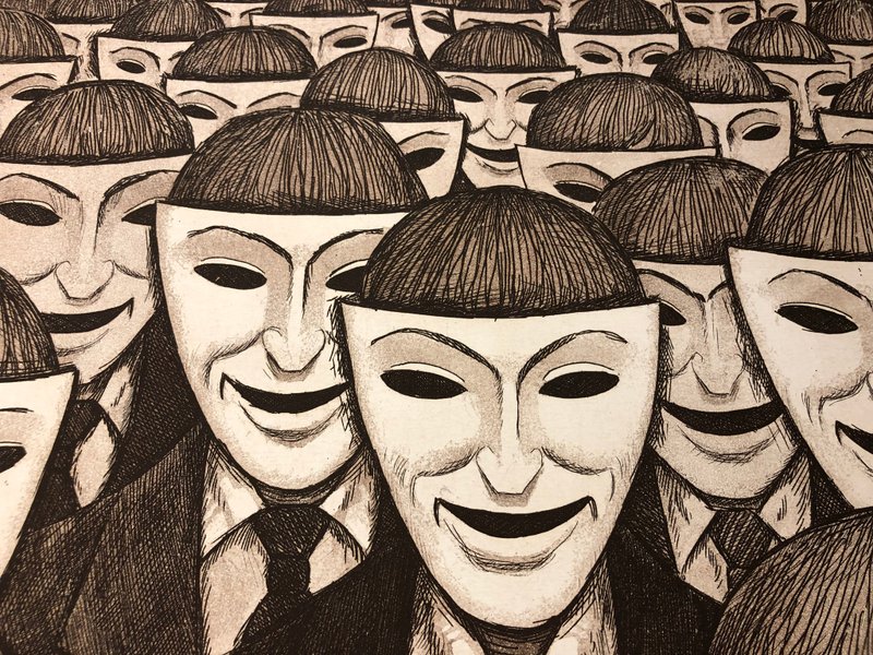 People in Masks, etching by Mykola Popov, People's Artist of Ukraine, Wall Art - 海報/掛畫/掛布 - 紙 