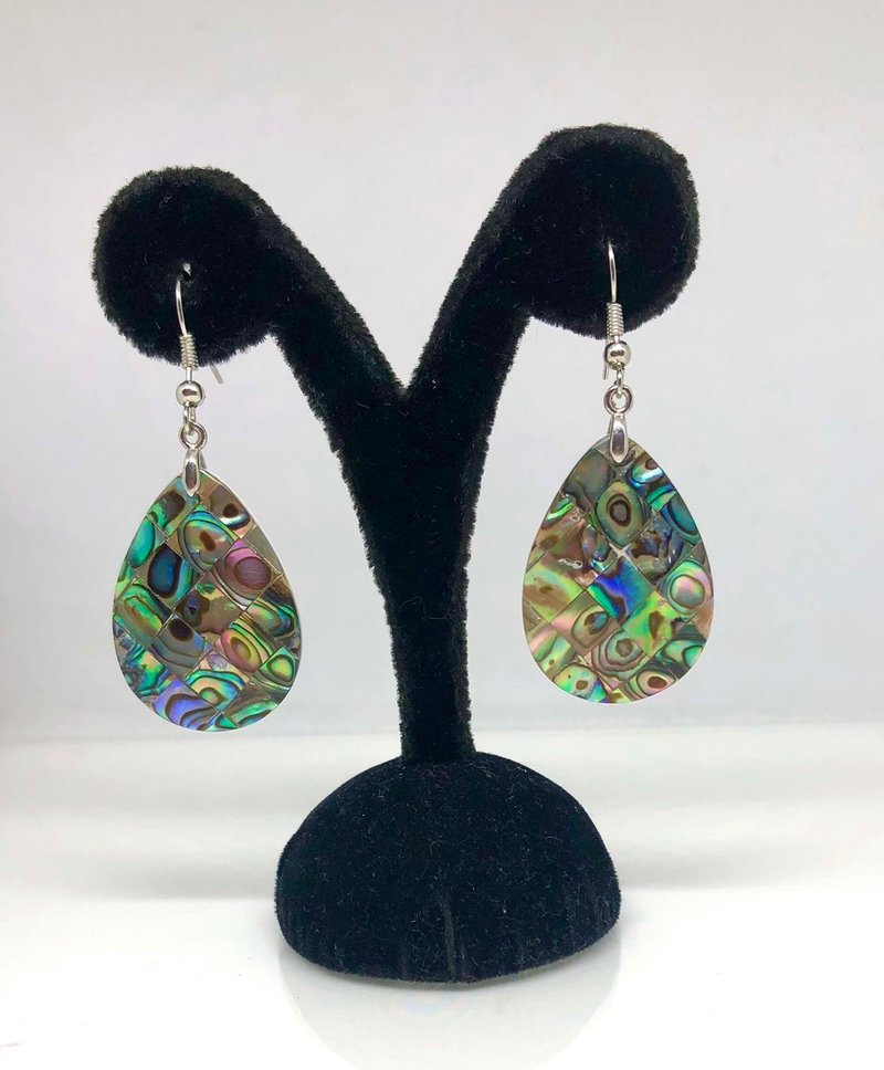 Abalone drop-shaped earrings, glossy and low-key fashion - ต่างหู - เงินแท้ 